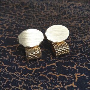 Vintage Foster USA Gold Tone Oval Cufflinks WrapARound Tux Shirt Suit